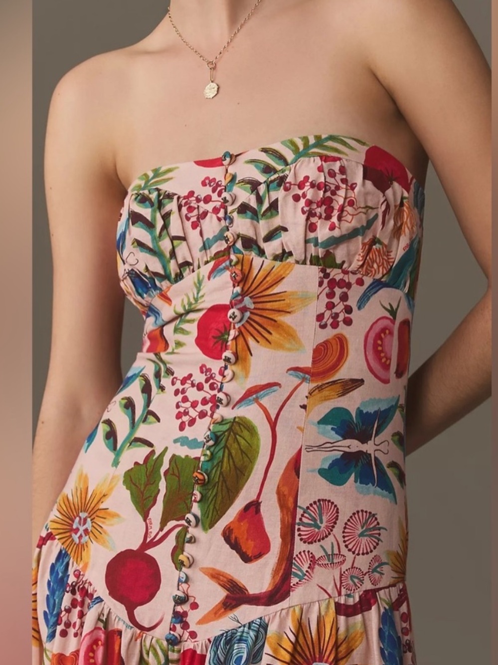 Farm Rio Strapless Maxi Dress small - Picture 3 of 11